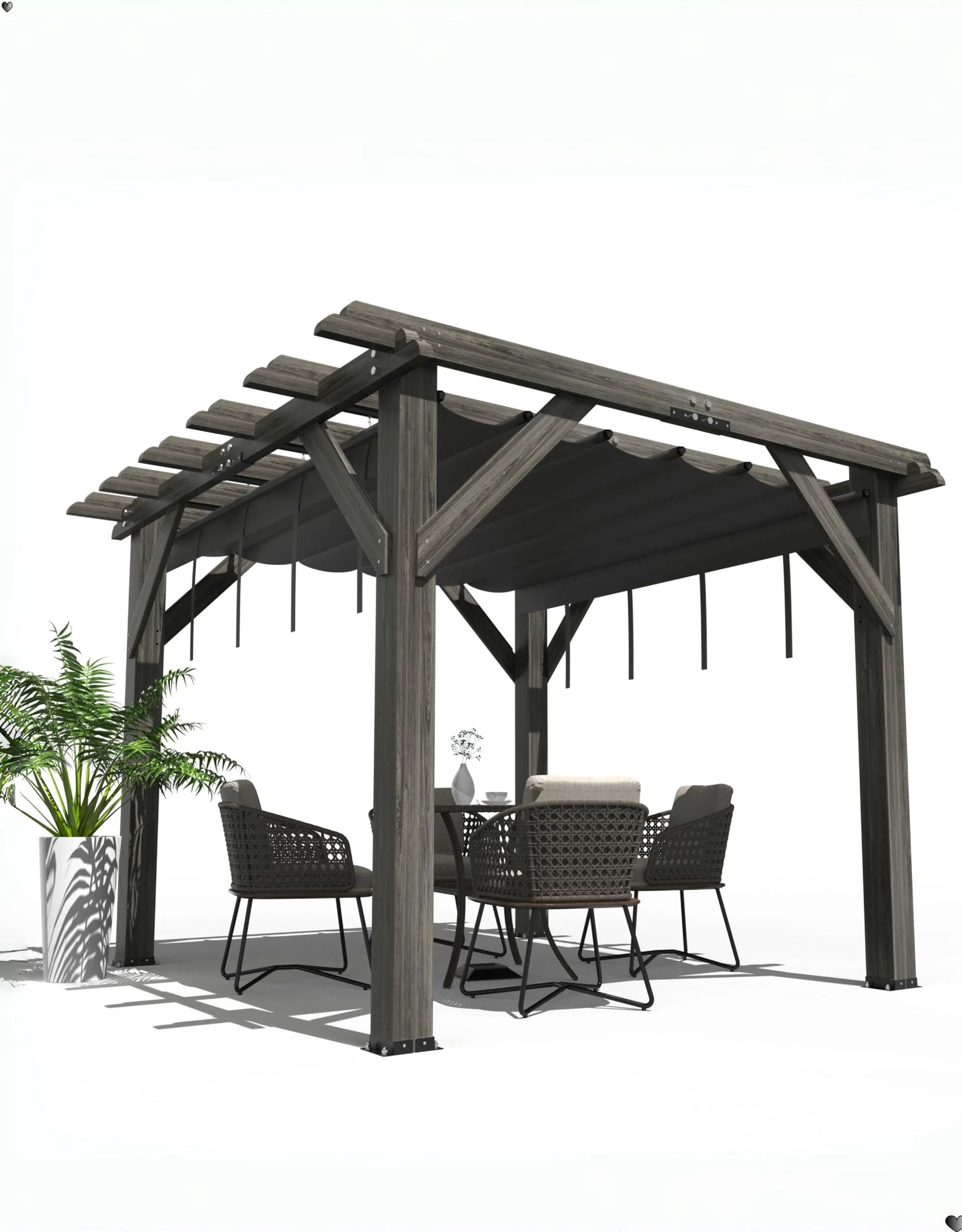 Garvee 10 x 10 feet Wood Pergola, Retractable Shade Canopy, Oak Color