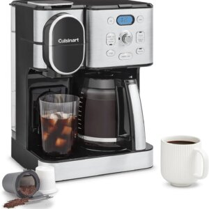 Cuisinart Coffee Maker, 12 Cup Glass Carafe, Automatic Hot & Iced Coffee Maker, Single Server Brewer, Stainless Steel, SS 16