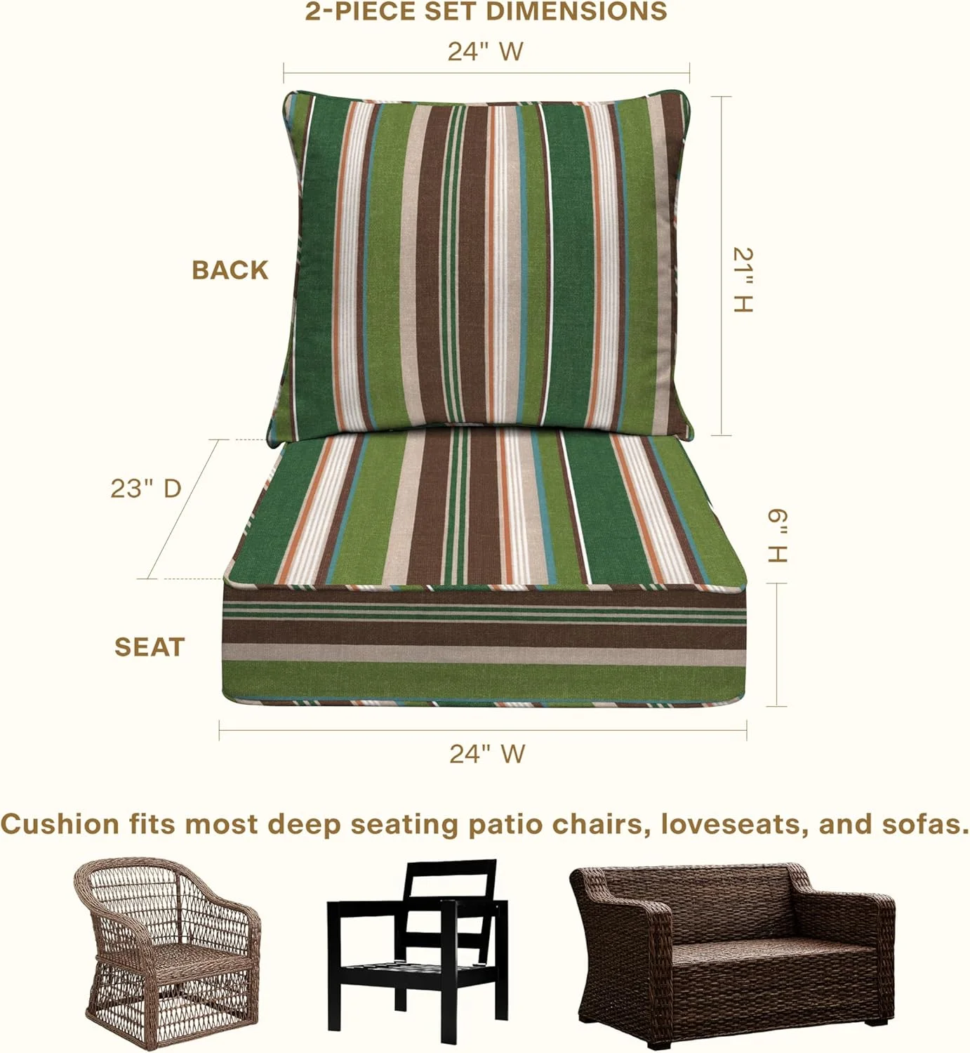 AWFHHT Outdoor Deep Seat, 24" W x 23" D, Zaire Outdoor Chair Cushion