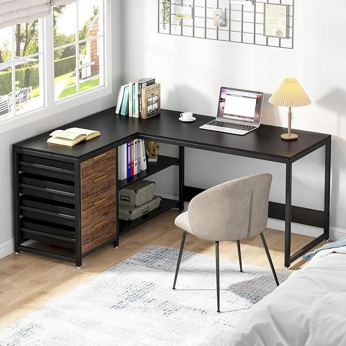 Tribesigns 59" L-Shaped Office Desk, Modern Reversible Computer Study Desk for Home Office, White