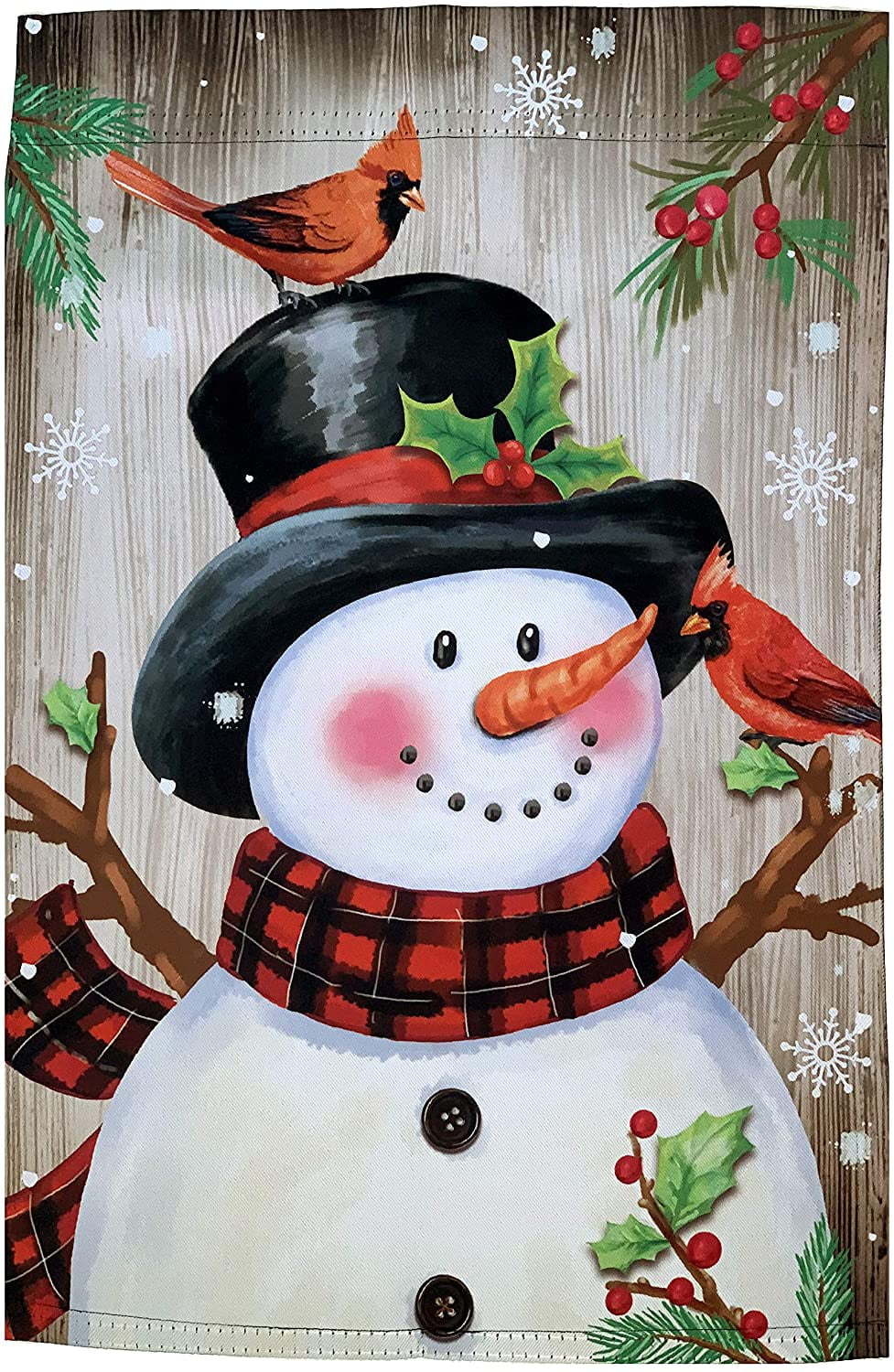 Frosty & Cardinals Christmas Garden Flag – 12″ x 18″, Double Sided, Snowman