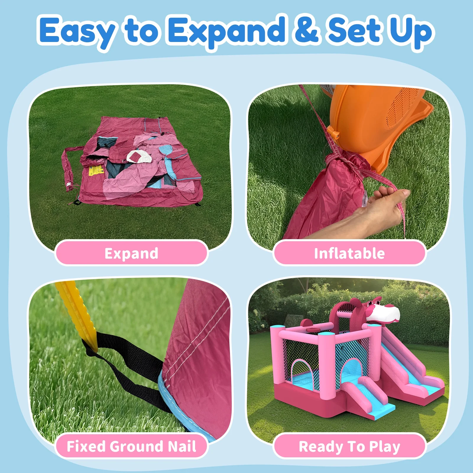 Mukidy 114''x 114'' x 92.5'' Inflatable Bounce Houses for Kids 3-10 with Blower Double Slide and Ball Pit/Indoor Bouncy House, PVC, Child, Teen, Toddler,Blue