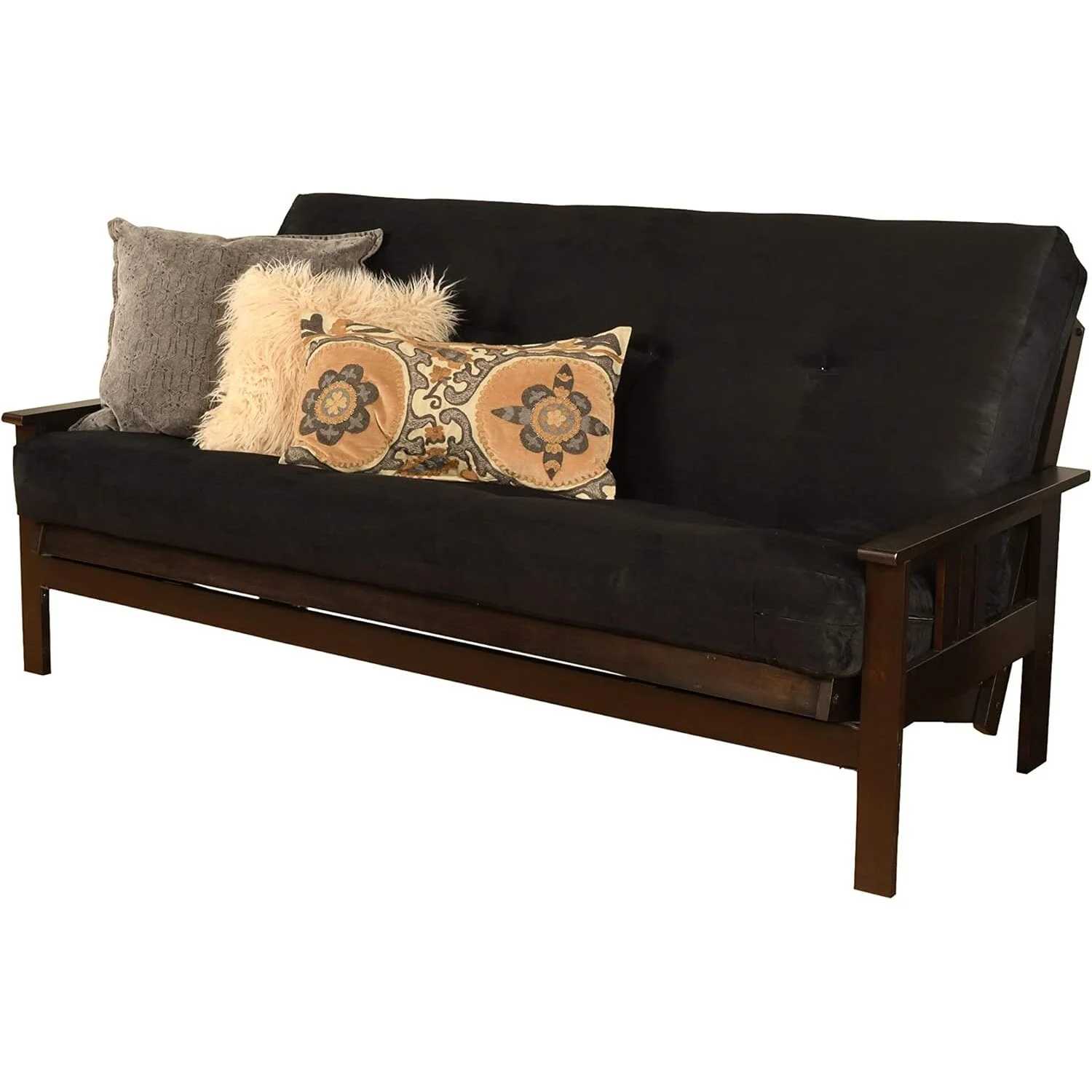 Homestock African Artifacts Full Size Futon Frame Set with Mattress, Easily Converts to Bed, Versatile Design Futon Frame for All Spaces, 33"H x 79"L x 37"D-Color:Linen Charcoal,Size:Barbados