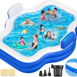 Large Inflatable Swimming Pool for Kids Adults, 121" X 90" X 22" Oversized Thickened Kiddie Pools Family Blow-Up Pool with Pump Seat, Inflatable Pools for Garden, Backyard, Indoor Outdoor Water Party