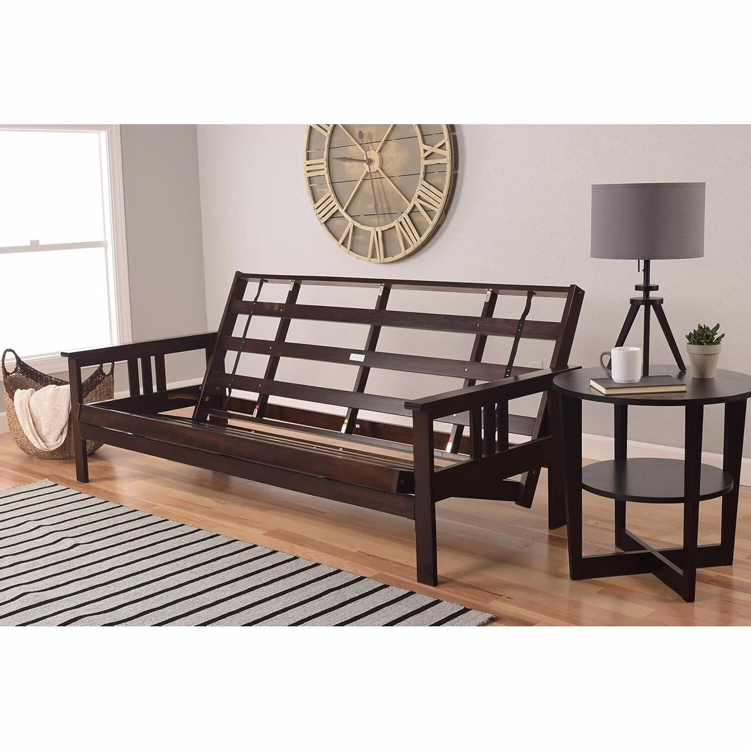 Homestock African Artifacts Full Size Futon Frame Set with Mattress, Easily Converts to Bed, Versatile Design Futon Frame for All Spaces, 33"H x 79"L x 37"D-Color:Linen Charcoal,Size:Barbados
