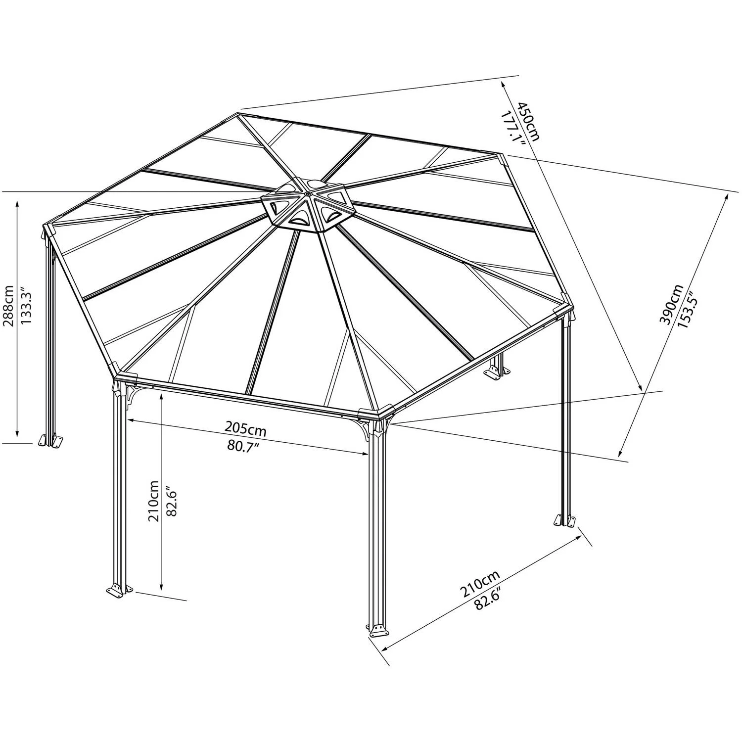 Palram - Canopia Monaco 15' x 13' Polycarbonate/Aluminum Hexagon Gazebo - Gray/Bronze