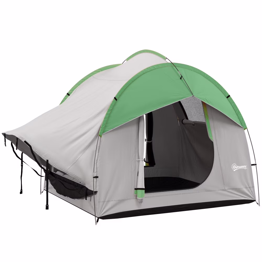 Outsunny SUV Tent, 2000mm Waterproof Truck Tent with 3 Doors and Mesh Window, for 5-6 Person Camping Outdoor Travel, 7.5′ L x 6.9′ W x 6.9′ H, Gray and Green