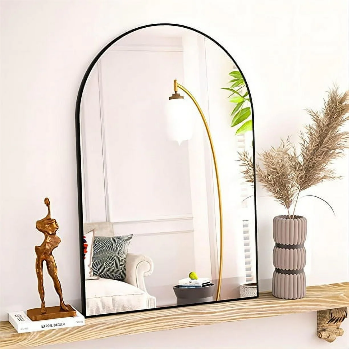 BEAUTYPEAK 24″x 36″ Bathroom Mirror Wall Vanity Arched Mirror, Black