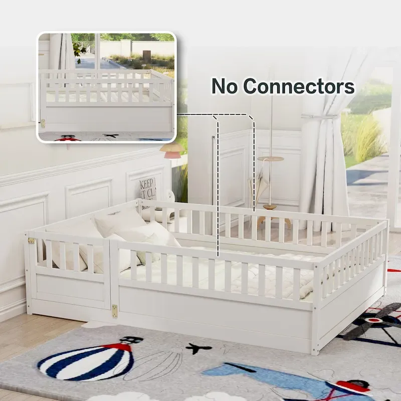 Montessori wooden children's floor bed with Support slat