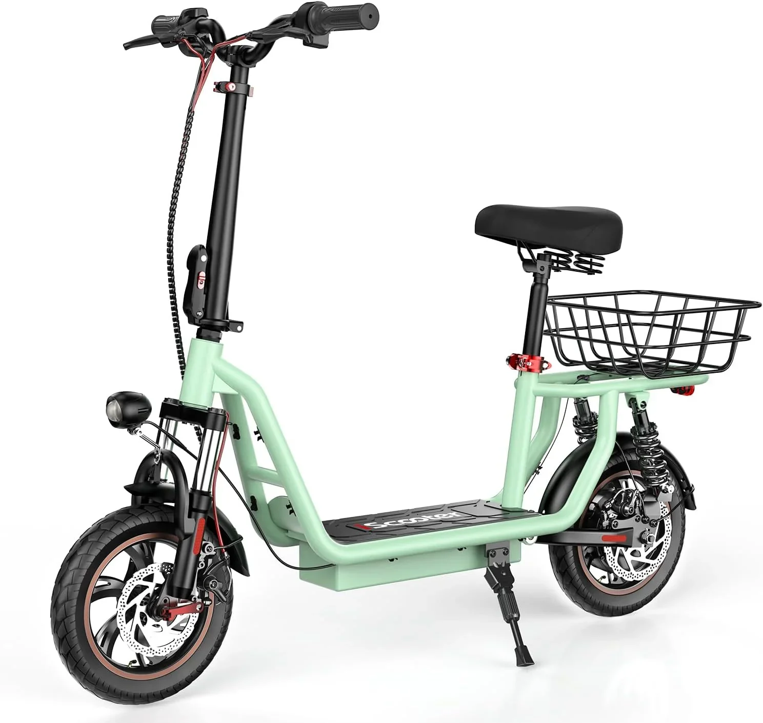 iScooter electric scooter with seat, 37/21 mile range, 28/19/15.6 mph top speed, dual suspension scooter with basket