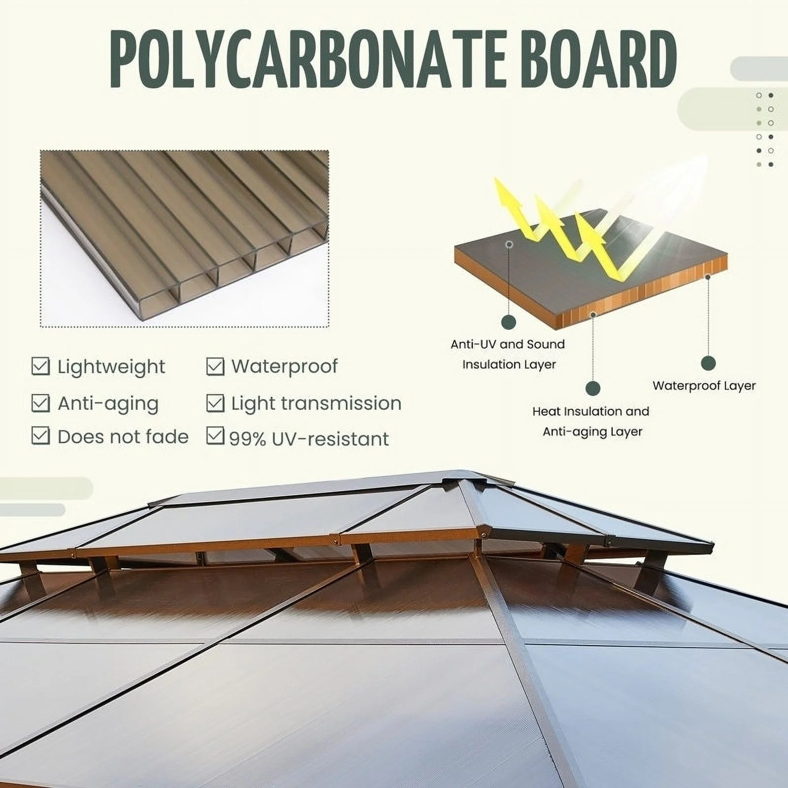 Erommy 10' x 13' Double Roof Hardtop Gazebo, Aluminum Frame Polycarbonate Roof