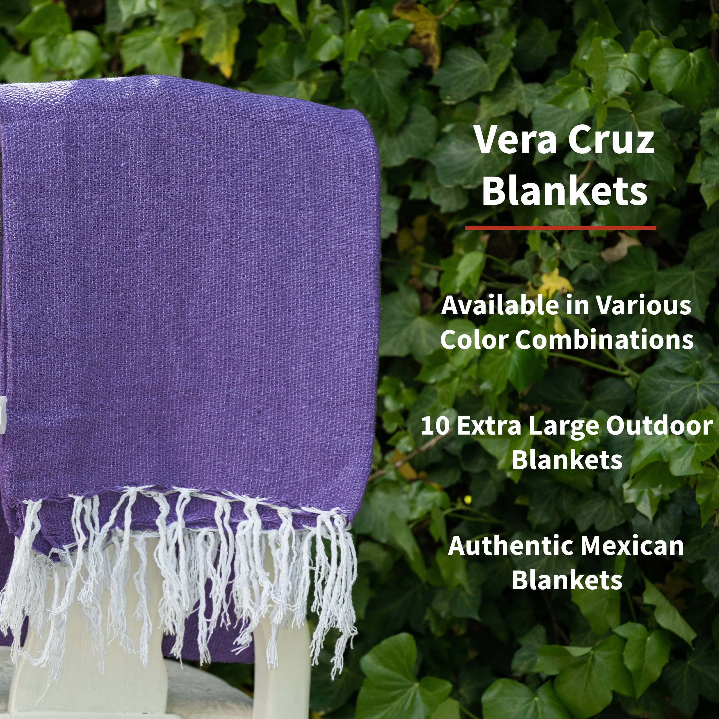 Vera Cruz 10 Pack Yoga Mexican Blankets, 75" x 53" Outdoor Blankets, Purple