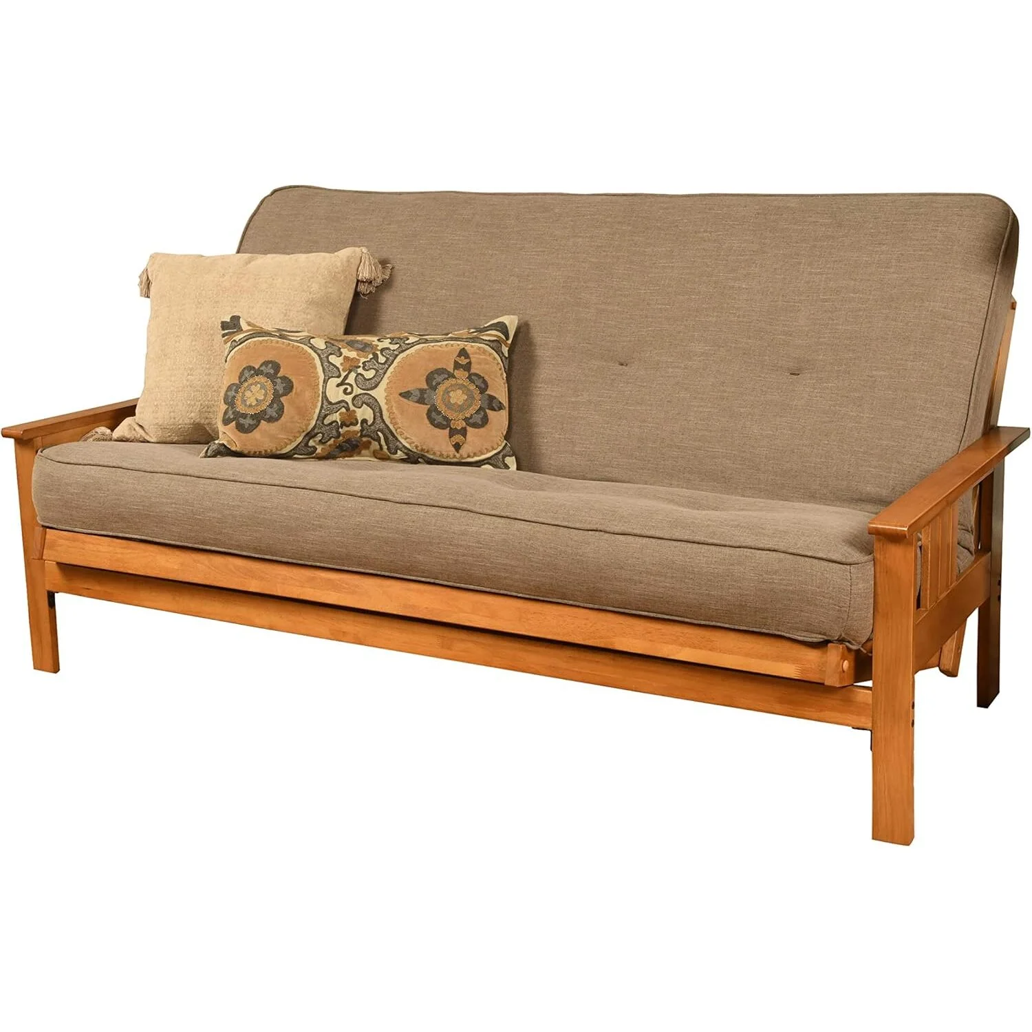 Homestock African Artifacts Full Size Futon Frame Set with Mattress, Easily Converts to Bed, Versatile Design Futon Frame for All Spaces, 33"H x 79"L x 37"D-Color:Linen Charcoal,Size:Barbados