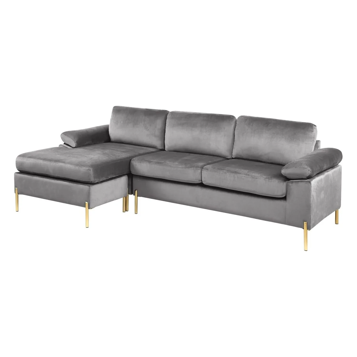 HomeStock Luxe Modern Velvet L-Shape Sectional Sofa with Square Padded Armrests, Solid Pattern Upholstery - 51.6"D x 101.2"W x 33.1"H, Comfortable and Stylish Seating for Living Room-Color:Gray/Gold