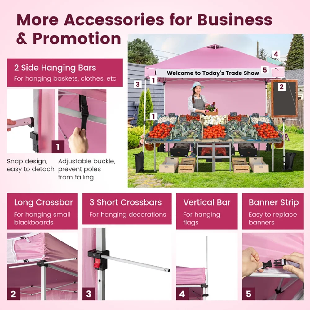 Gvn 10 x 10 ft Pink Pop up Outdoor Canopies, Waterproof