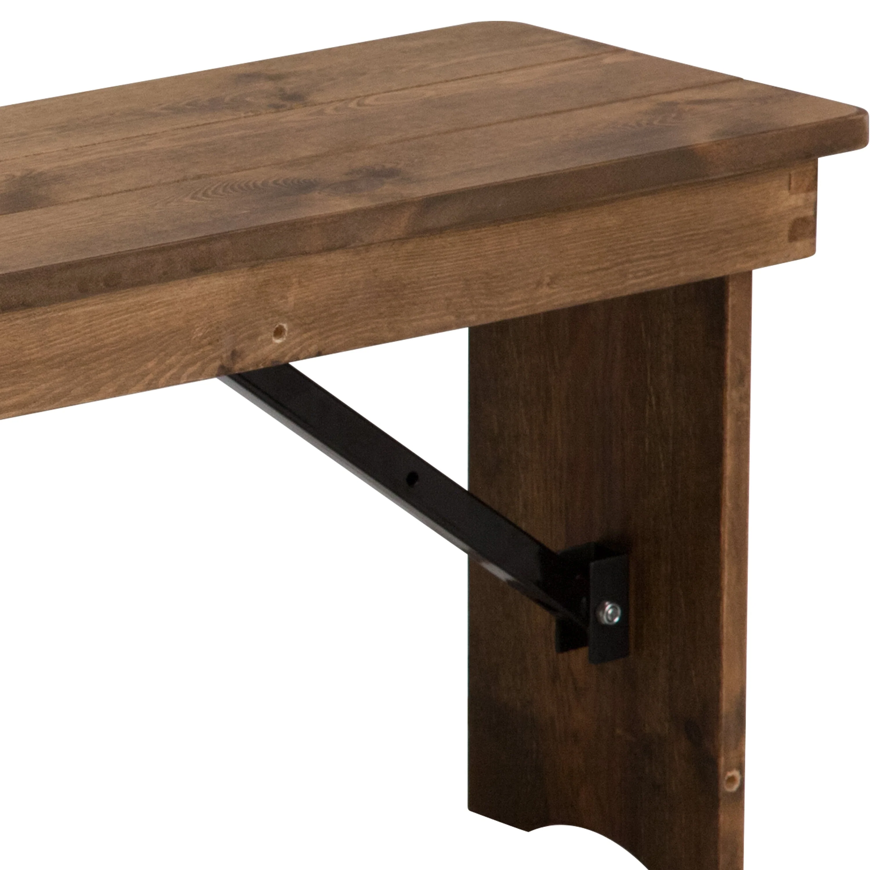BizChair 40" x 12" Antique Rustic Solid Pine Folding Farm Bench