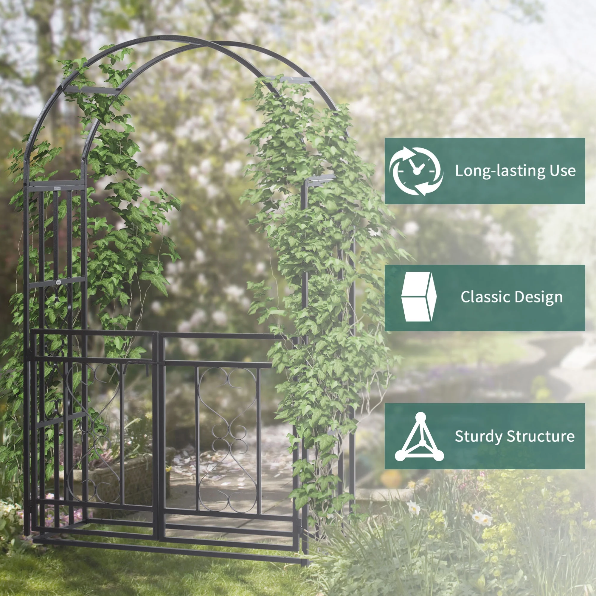 Outsunny 4ft x 7ft Metal Garden Arch Backyard Bridal Archway Wedding Decoration
