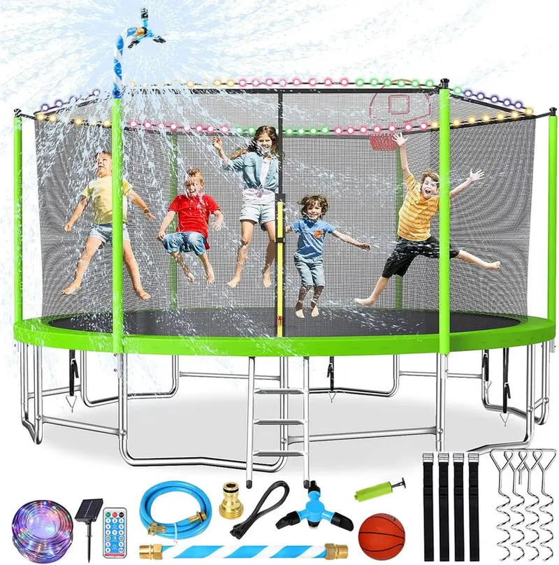 Trampoline With Enclosure Net And Adjustable Basketball Hoop - 8ft, 10ft, 12ft, 14ft, 15ft, 16ft