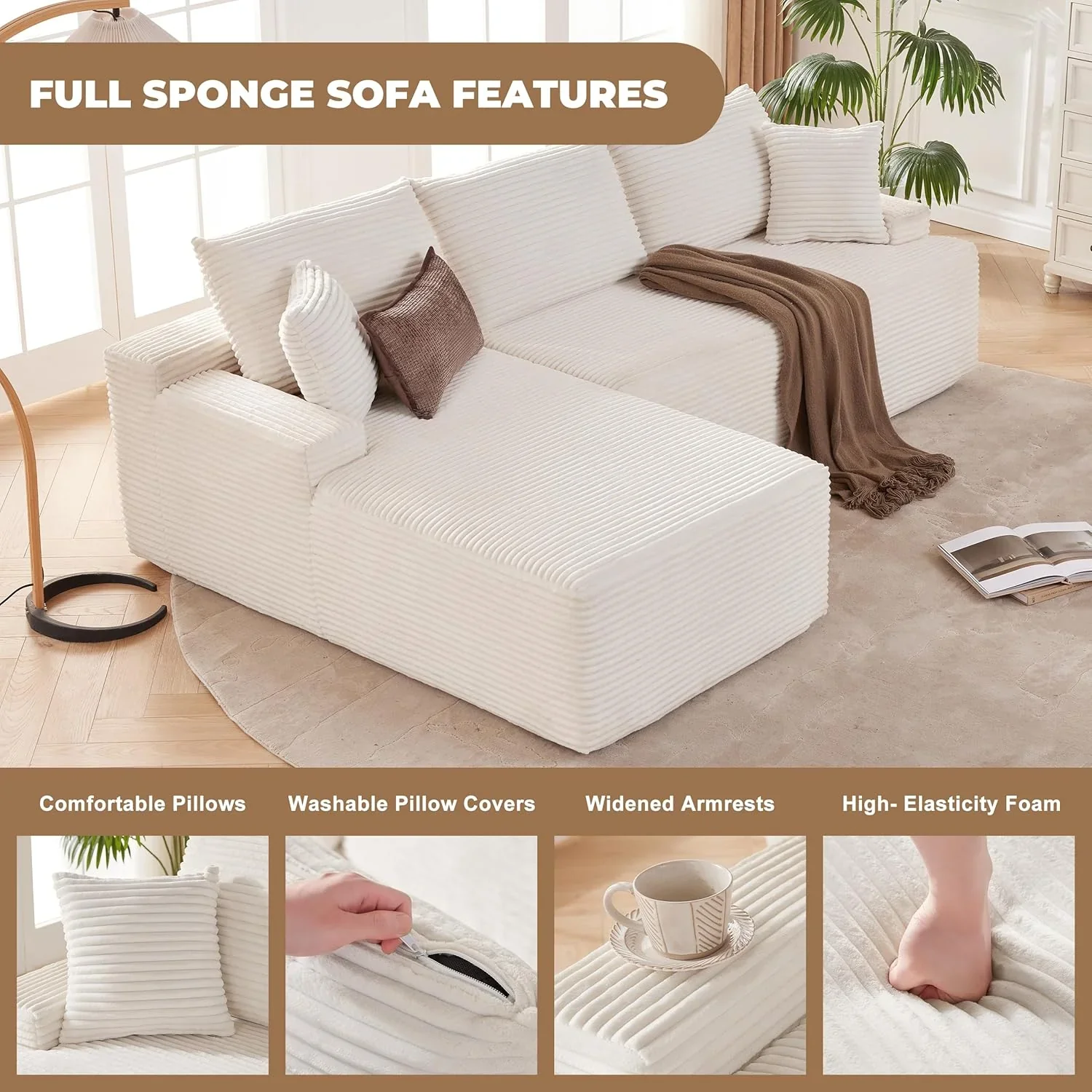 110 Cloud Sectional Couch, Boneless Sofa for Living Room Modular Sectional Sofa with Deep Seat