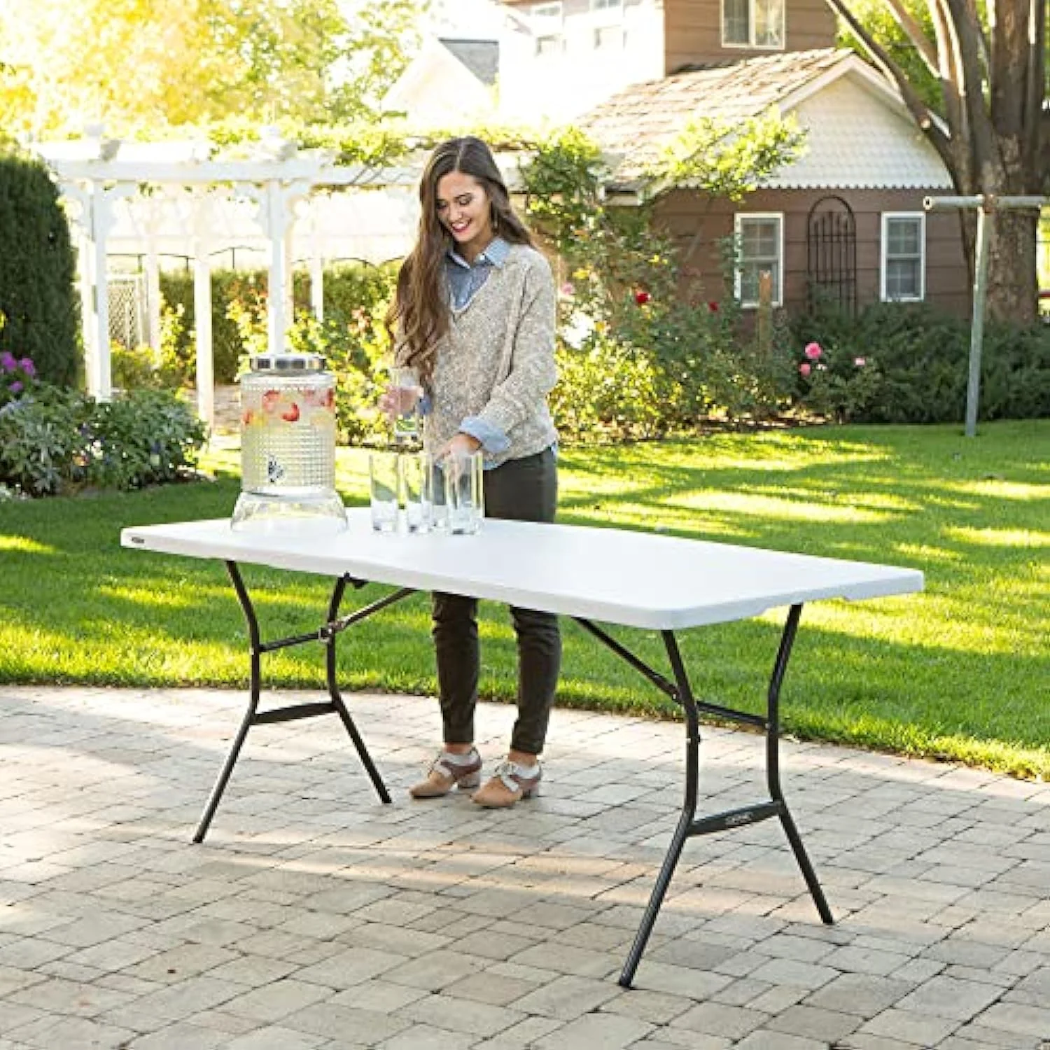 Lifetime Essential 6 Ft. x 30 In. White Granite Fold-In-Half Table 80333