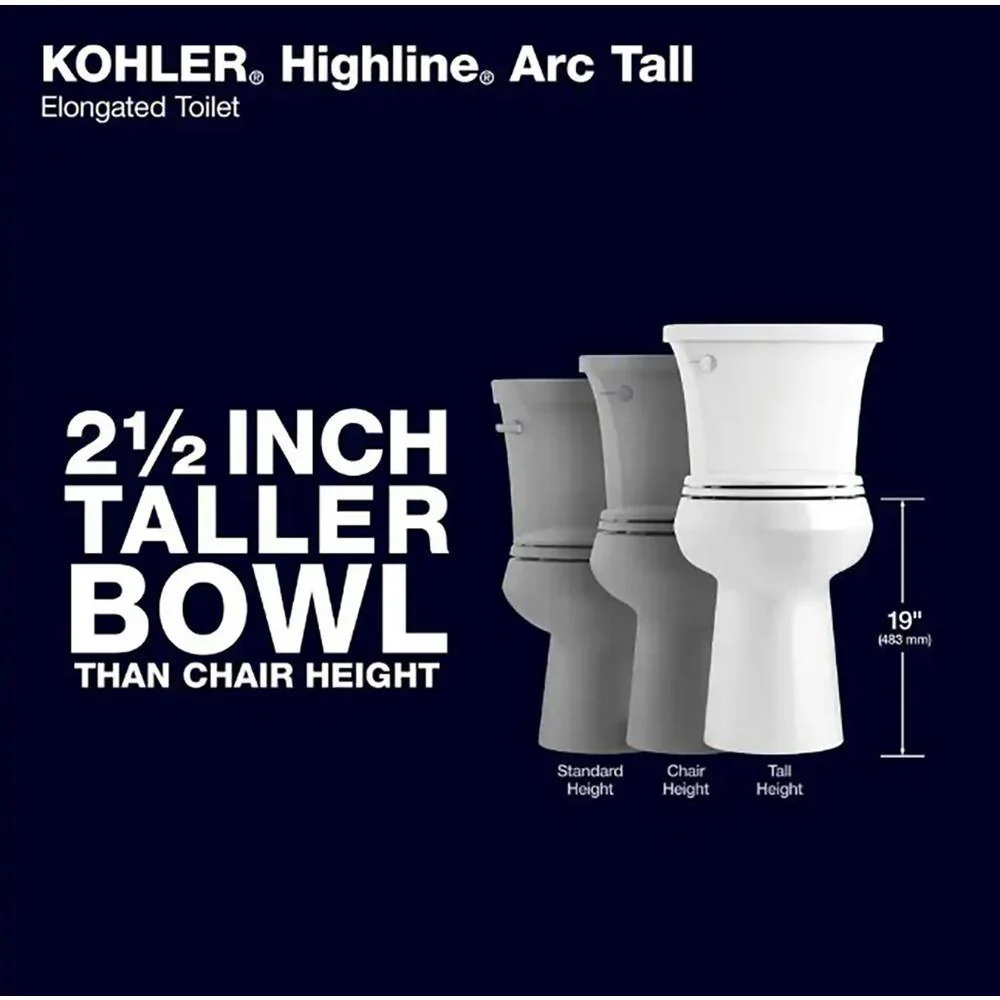 KOHLER Highline Arc Extra Tall Elongated Toilet, White, 1.28 GPF, 2-Piece - 78305-0