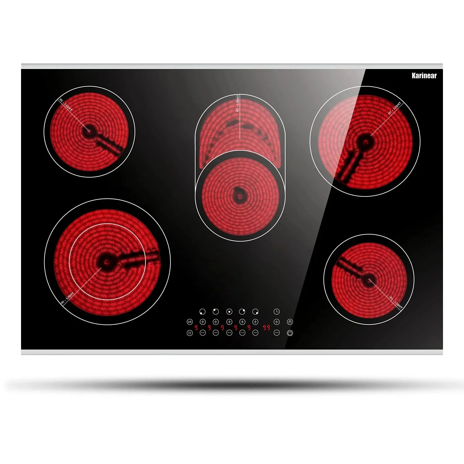 Karinear 8400W 30 Inch Electric Cooktop 5 Burners Ceramic Cooktop, 220-240V, Hard Wire, No Plug